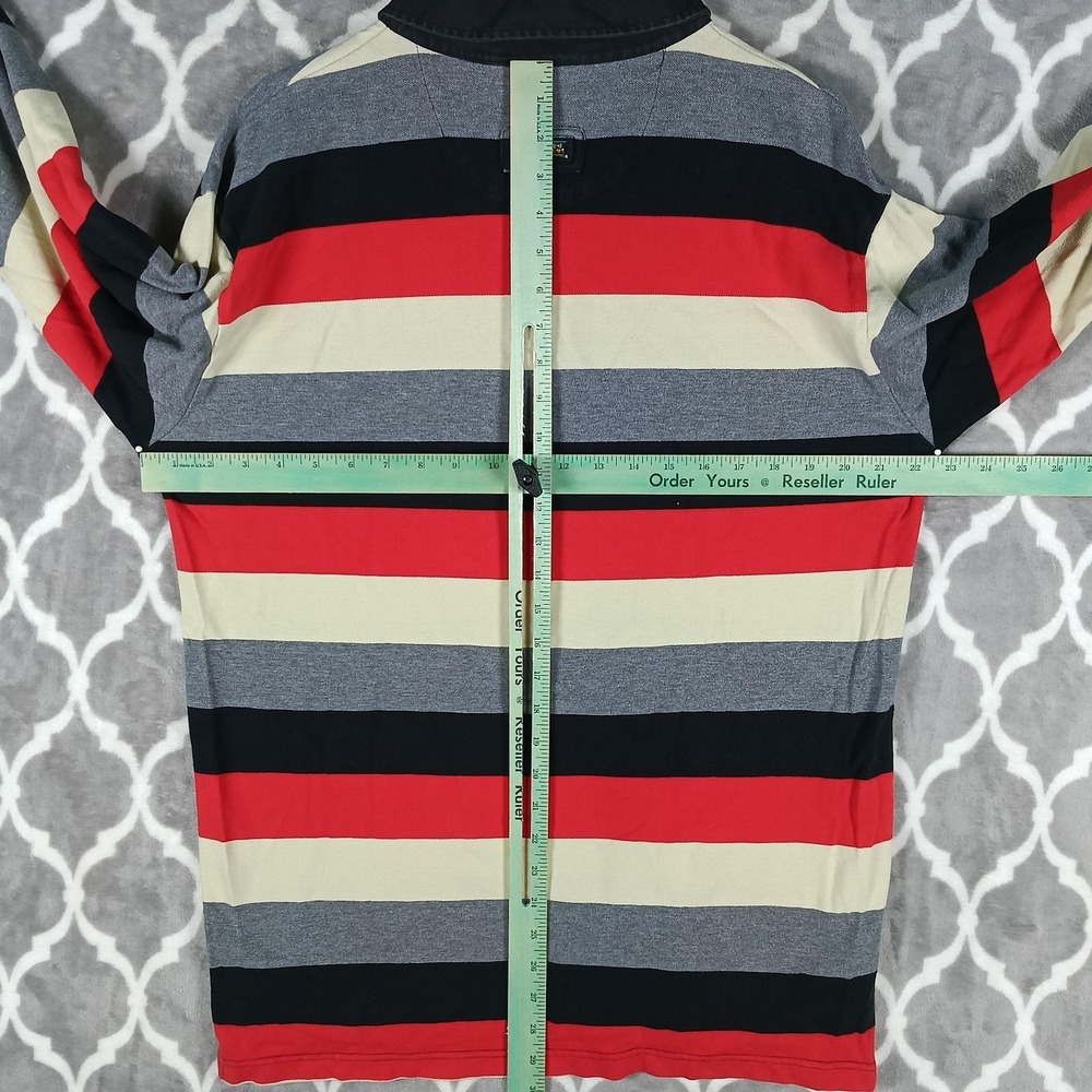 LRG Polo Shirt Mens Medium Multicolor Striped Long Sleeve Rugby Cotton - Picture 5 of 7